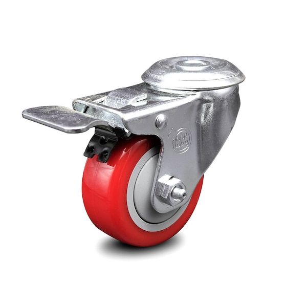 Service Caster 3 Inch Red Polyurethane Wheel Bolt Hole Caster with Total Lock Brake SCC SCC-BHTTL20S314-PPUB-RED - main